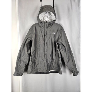 North Face Men's Rain Jacket Size L Gray Under Arm Vents Pockets Hood Coat
